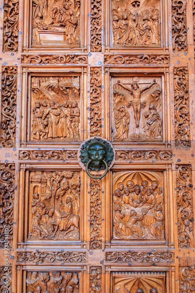 Close-up of a wooden door of Konstanz Cathedral in Konstanz (also known as Constance), Germany