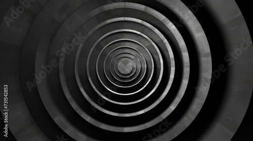 Concentric circles in grayscale with a textured 3D effect.