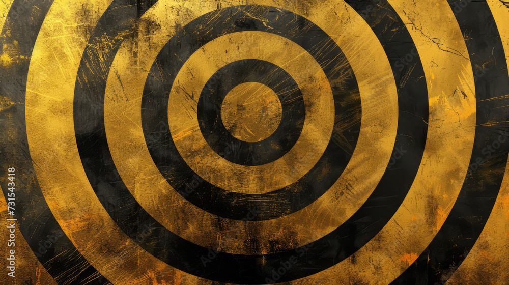 Luxurious gold and black concentric circles with a grunge texture and a hypnotic effect. Luxurious gold and black concentric circles with a grunge texture and a hypnotic effect.