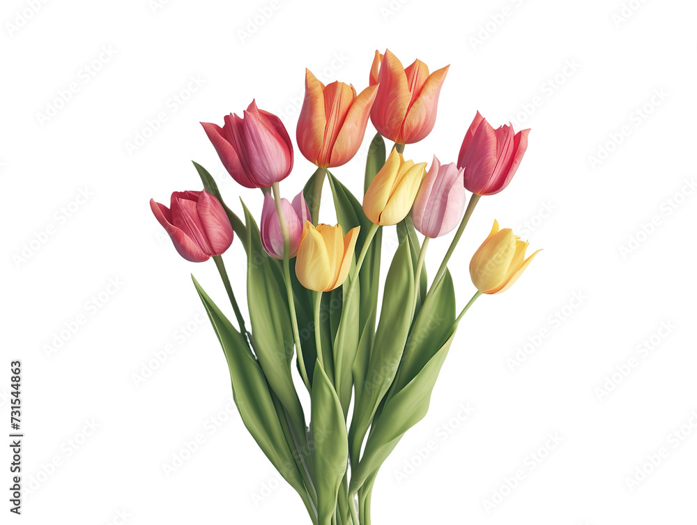 Obraz premium A row of colorful tulips cut-out. March 8. International Women's Day.