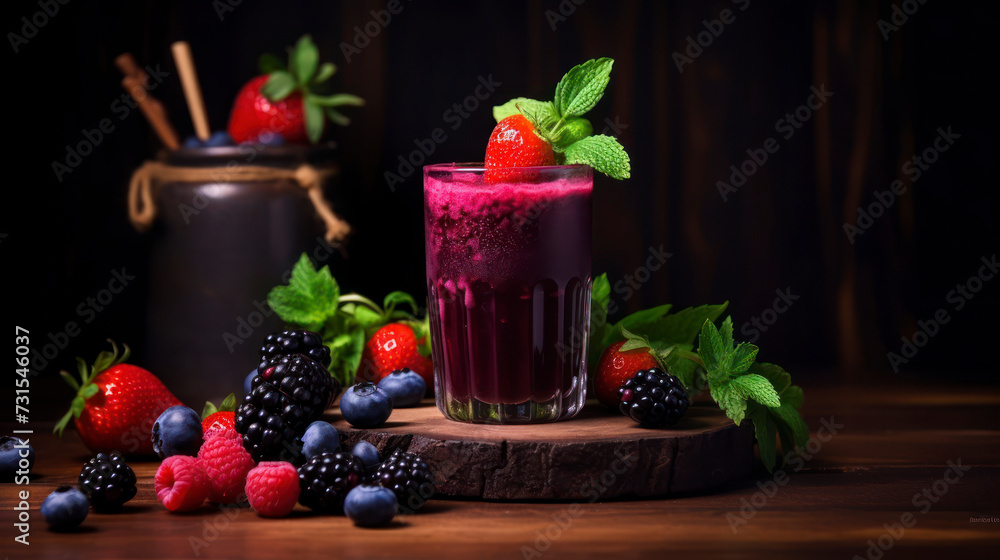 custom made wallpaper toronto digitalModern image of a fresh dark berry juice, prepared from strawberry, blueberry, pomegranate and apple. Generative AI