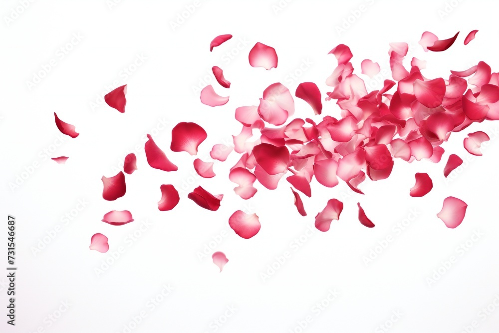 Falling rose petals on white background Generative Ai Falling rose petals on white background Generative Ai