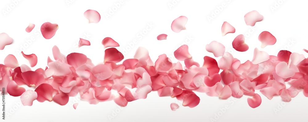 Falling rose petals on white background Generative Ai Falling rose petals on white background Generative Ai