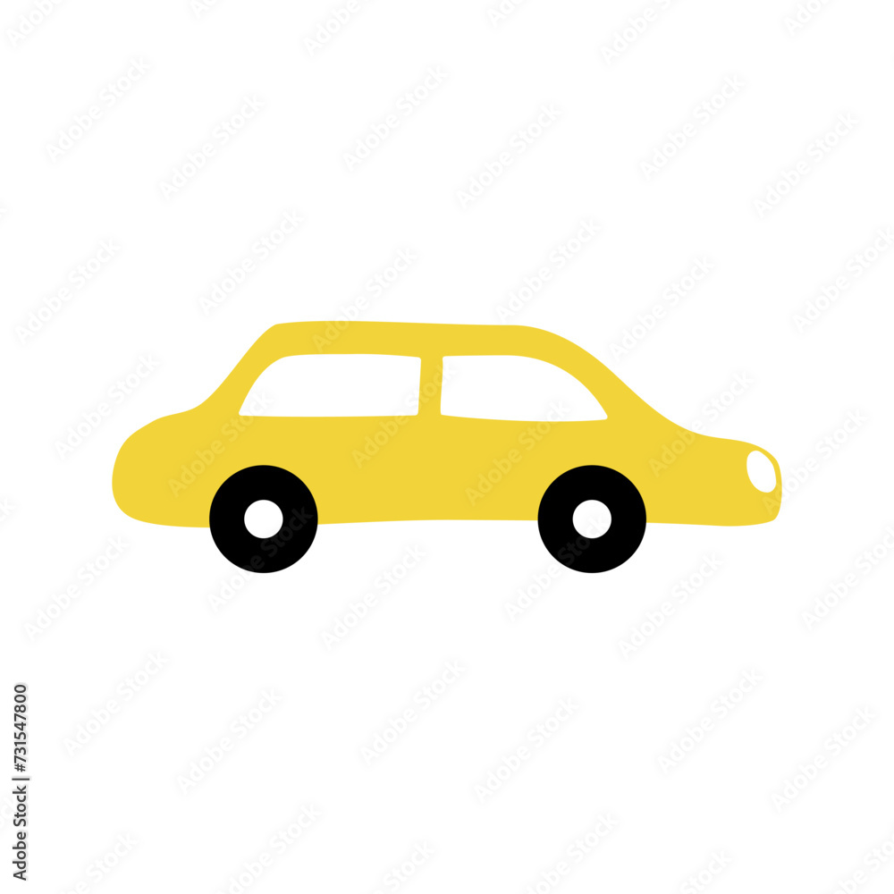 Vector car icon isolated on white background. Flat cartoon hand drawn children illustration. Vector car icon isolated on white background. Flat cartoon hand drawn children illustration.