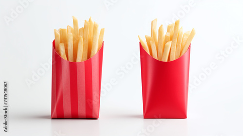 French fries packaging in paper cup isolated on white background.