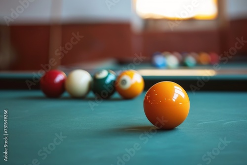 Table with balls for playing billiards