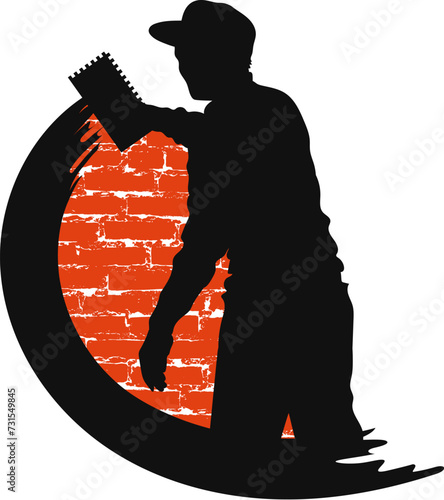 Master plasterer in uniform smears the wall symbol for home renovation