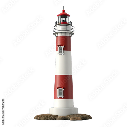 A Coastal Lighthouse.. Isolated on a Transparent Background. Cutout PNG.