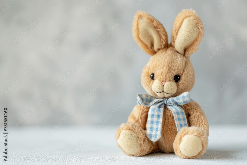 Fototapeta premium Cute toy bunny brown on white background