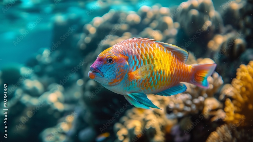 Fototapeta premium Parrot fish (Scarus frenatus) in Red sea