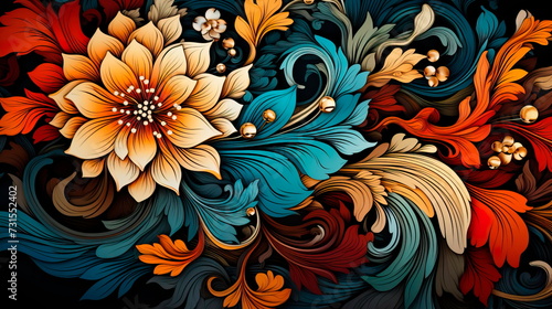 Stylized floral motifs in vintage art deco style. Generative AI