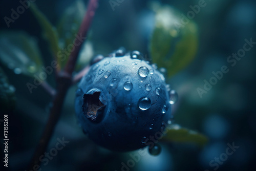Blueberries with water droplets, macro.