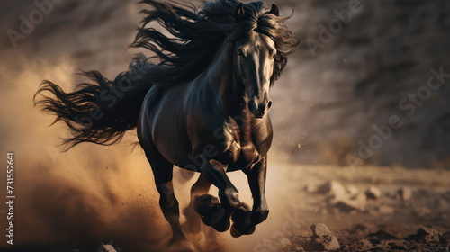 Sunset Majesty  a Majestic Mustang Horse in a Countryside Landscape. Generative AI