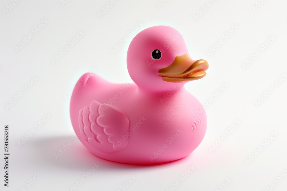 Inverted pink rubber duck photo on white background for children s bath toy Macro shot Inverted pink rubber duck photo on white background for children s bath toy Macro shot