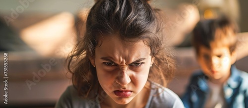 The girl's angry face is met with the boy's curious expression, as they share a moment of fun while traveling together, their layered hair fluttering in the wind.