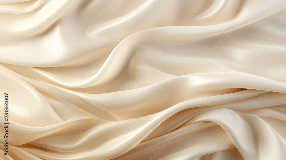 Obraz premium Beige cream silk satin. Draped fabric. Light pale brown luxury background with space for design.