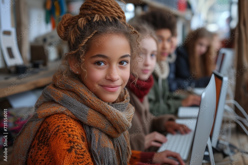 Obraz premium Collaborative Multicultural Team Embarks on Software Project, Enriching Academic Skills in Class