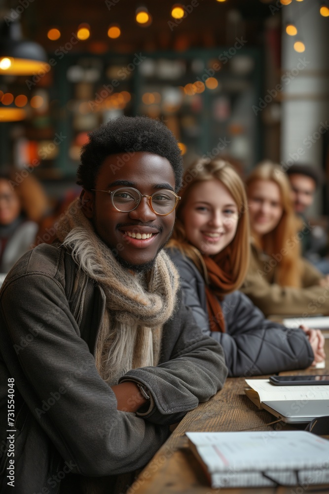 Fototapeta premium Collaborative Multicultural Team Embarks on Software Project, Enriching Academic Skills in Class