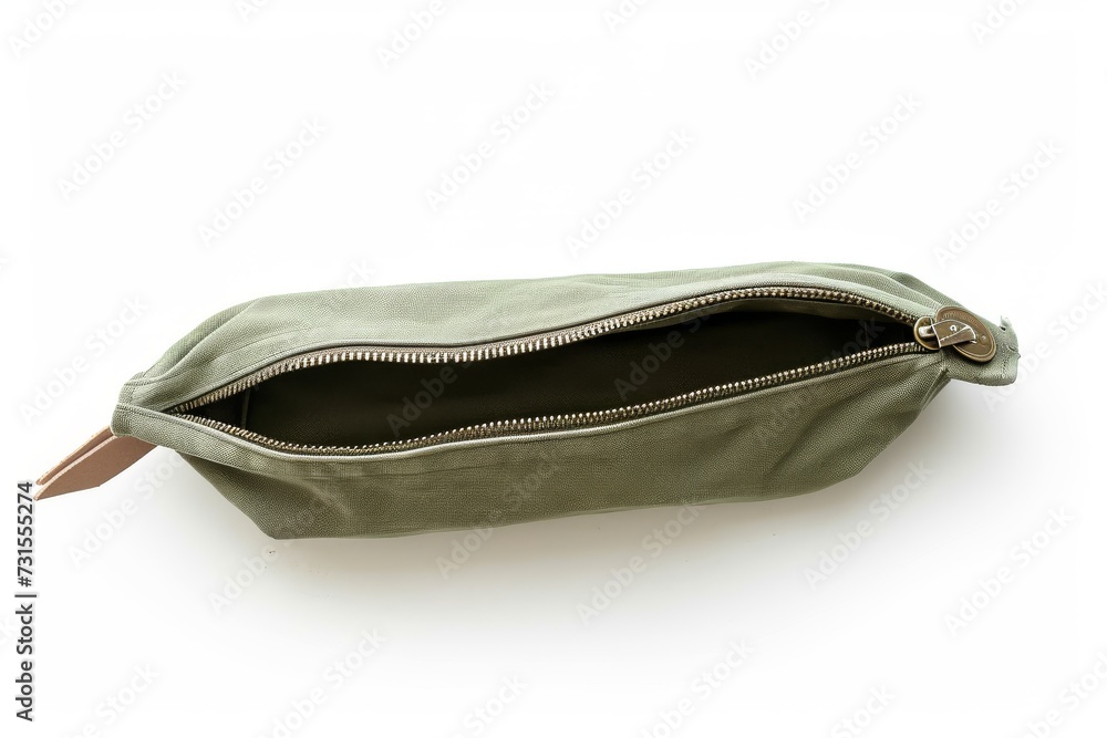 White fabric wallet bag with zipper isolated on white background White fabric wallet bag with zipper isolated on white background