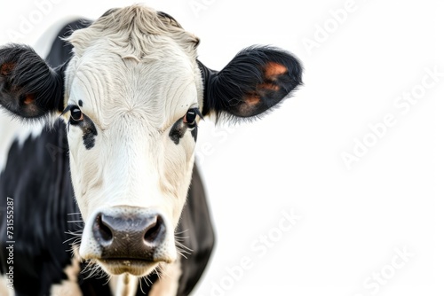 Black and white cow isolated on white with empty space