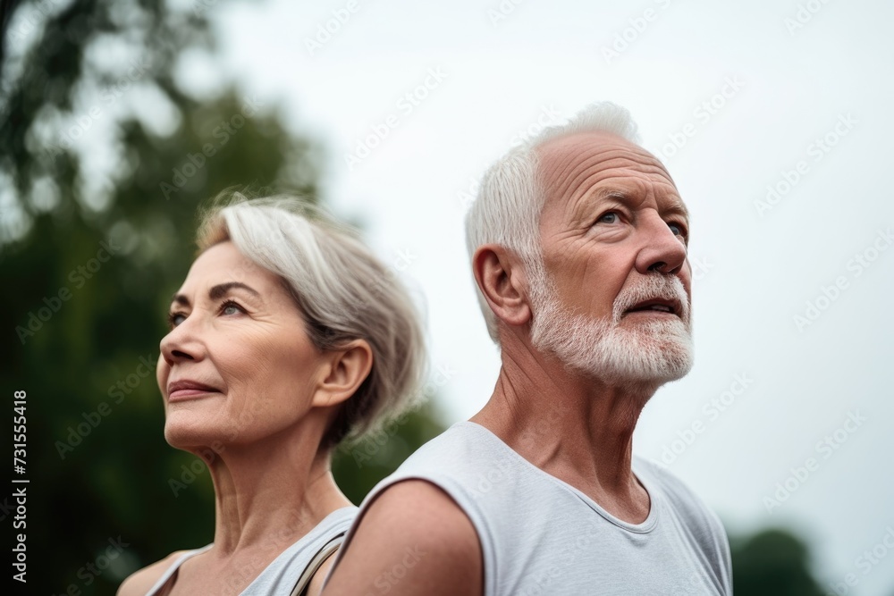 shot of a mature couple doing yoga together outdoors