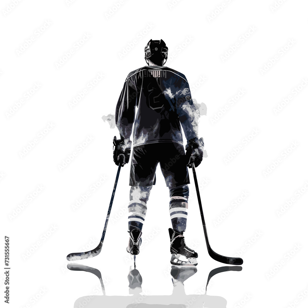 Fototapeta premium silhouette of a hockey player from behind during game action
