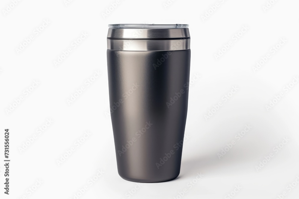 Steel tumbler model with white backdrop and clipping path Steel tumbler model with white backdrop and clipping path