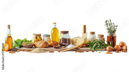 Assortment of fresh organic products on white background