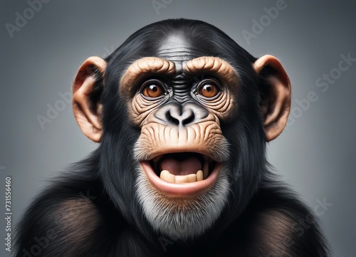 Chimpanzee monkey with wide open mouth on a gray background. 3D rendering © Maule