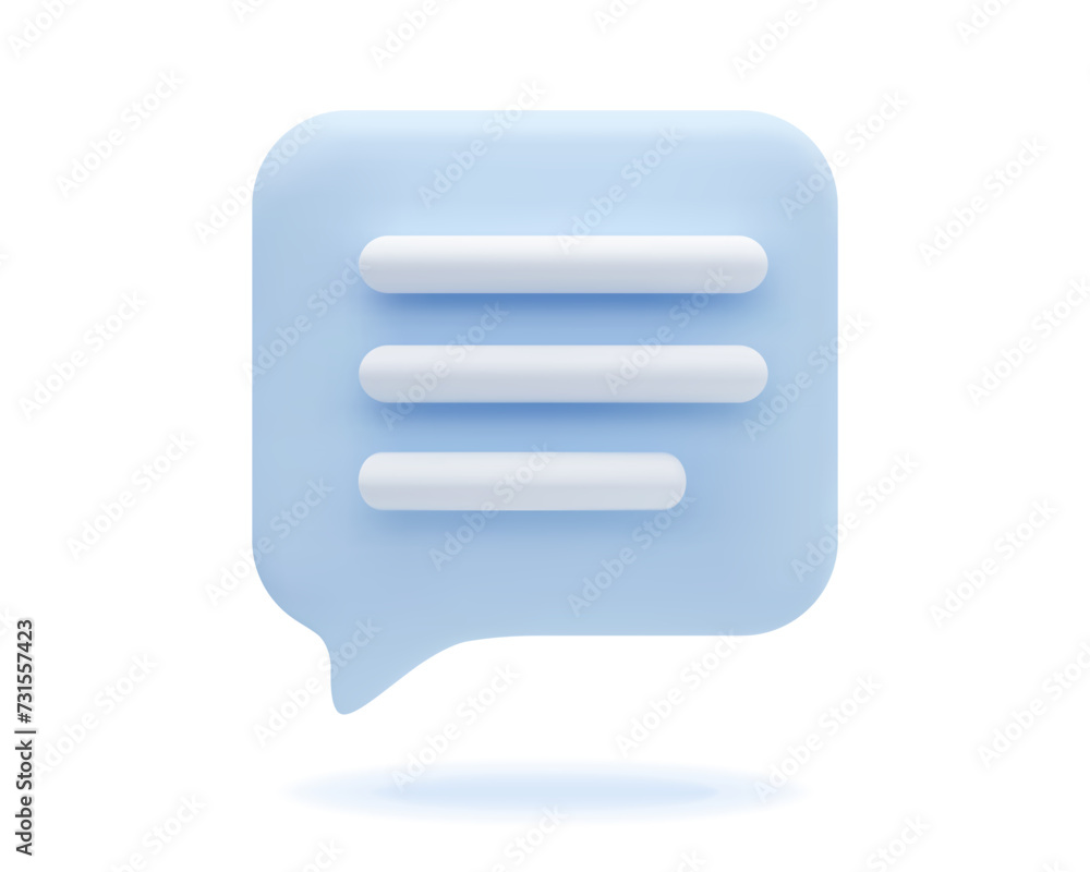 3d icon chat speech bubble with text. Square shape message communication, app, web symbol. Vector illustration 3d icon chat speech bubble with text. Square shape message communication, app, web symbol. Vector illustration