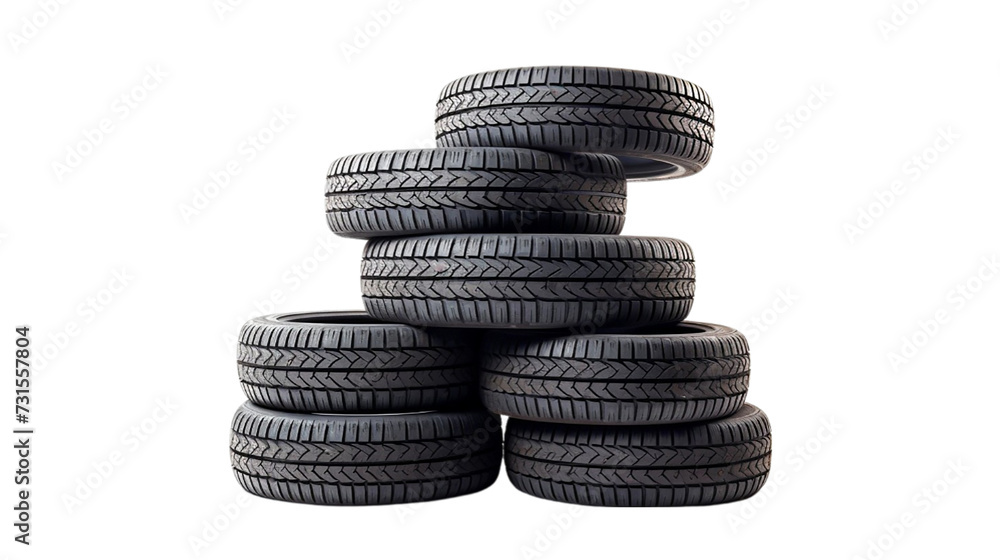 A stack of car tires. Isolated on transparent background. A stack of car tires. Isolated on transparent background.
