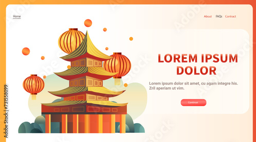 chinese traditional building icon new year sign for greeting card asian flyer invitation poster horizontal copy space