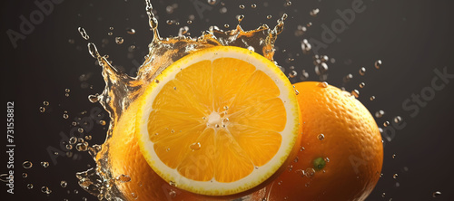 fresh orange fruits with water splash 41