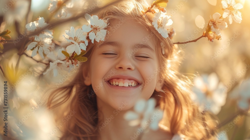 Blossoms frame her laughter as she revels in the season's embrace Blossoms frame her laughter as she revels in the season's embrace
