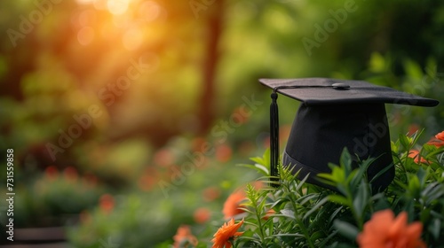 A simple backdrop accentuating a graduation cap