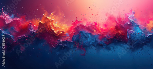 A vibrant splash of multicolored liquids against a dark backdrop, illustrating an energetic and dynamic movement, Ideal for website headers or banners. photo