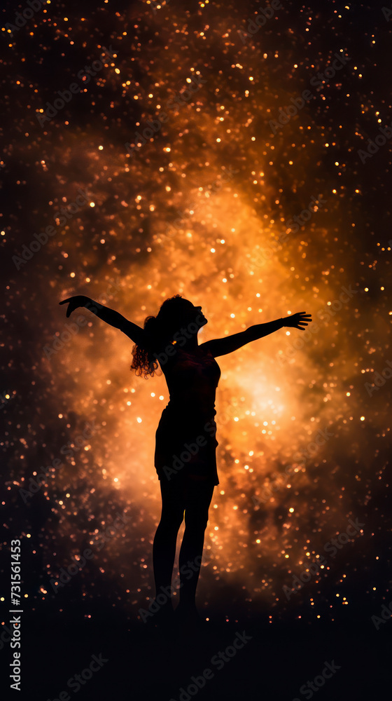 Close up shot in a galaxy in which a form of abstract dancing woman made out of nebula dust and clouds dances, Generative AI Close up shot in a galaxy in which a form of abstract dancing woman made out of nebula dust and clouds dances, Generative AI
