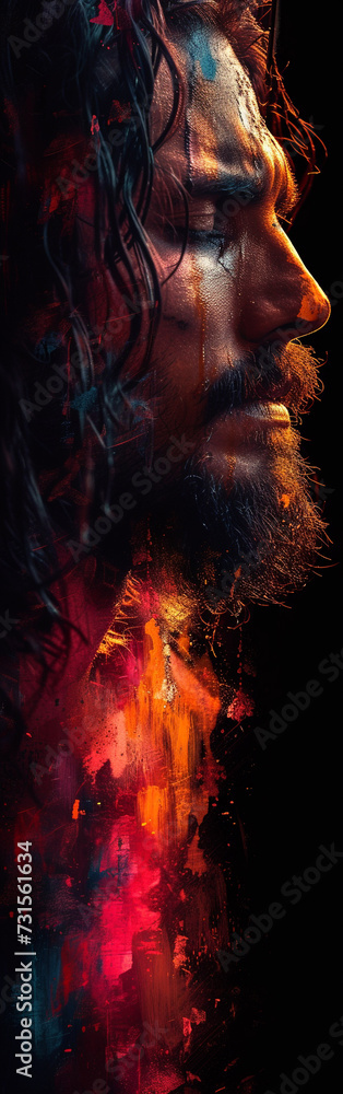 Fototapeta premium Jesus Christ in prayer. Engraved photo effect. Abstract art, Religious-Christian illustration for church publications.