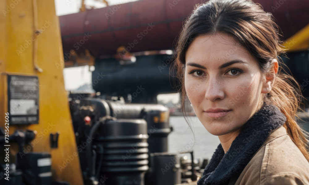 Portrait of a female ship's engineer in port Portrait of a female ship's engineer in port