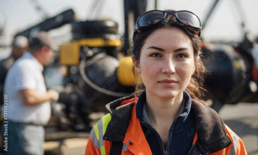 Portrait of a female ship's engineer in port Portrait of a female ship's engineer in port