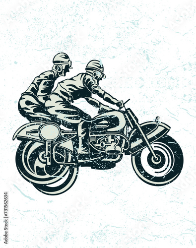 Two riders on a motorcycle classic
