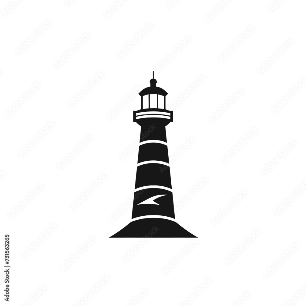 Black simple lighthouse logo element on white background Generative Ai Black simple lighthouse logo element on white background Generative Ai