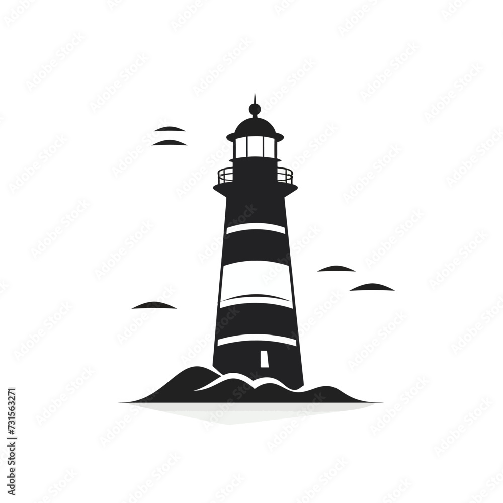 Black simple lighthouse logo element on white background Generative Ai Black simple lighthouse logo element on white background Generative Ai