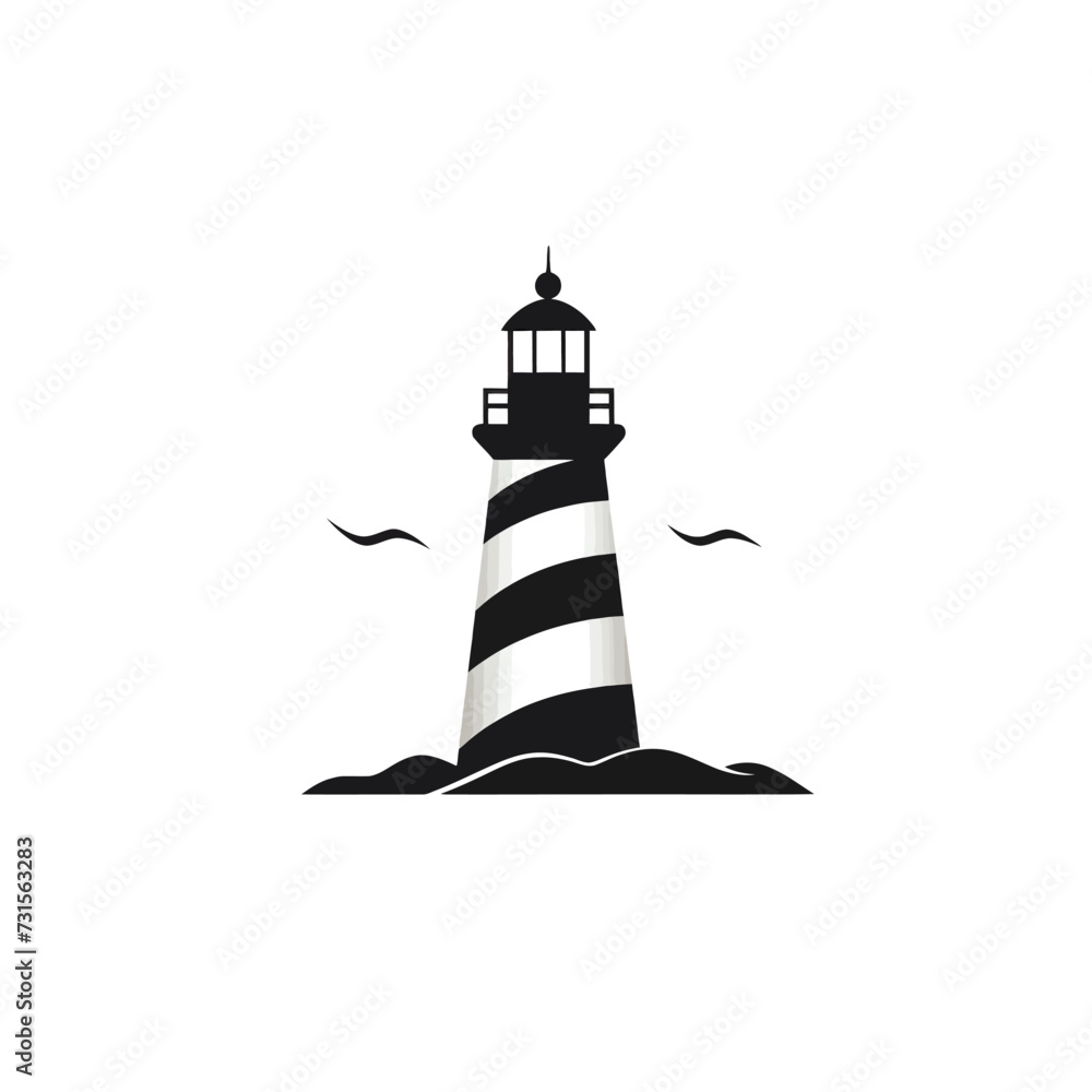 Black simple lighthouse logo element on white background Generative Ai Black simple lighthouse logo element on white background Generative Ai