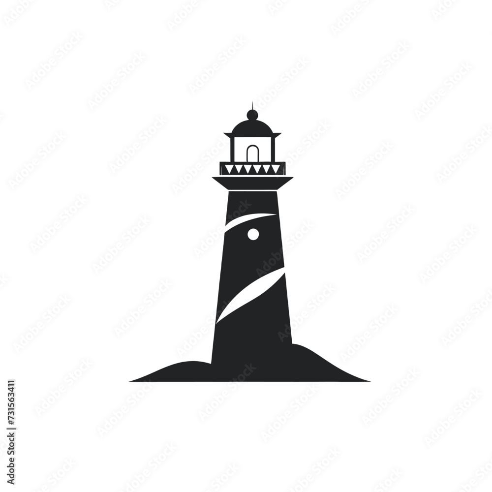 Black simple lighthouse logo element on white background Generative Ai Black simple lighthouse logo element on white background Generative Ai