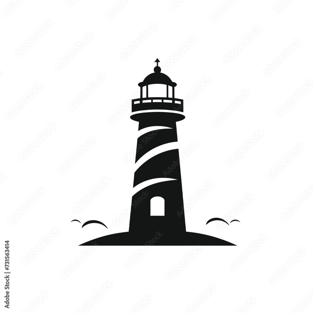 Black simple lighthouse logo element on white background Generative Ai Black simple lighthouse logo element on white background Generative Ai