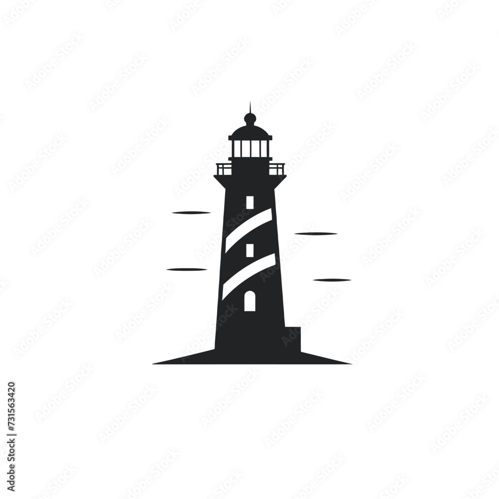 Black simple lighthouse logo element on white background Generative Ai