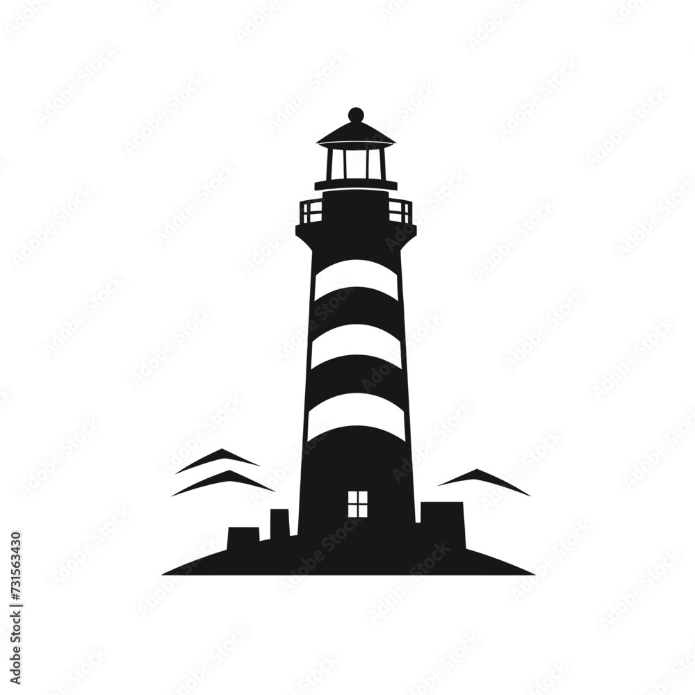 Black simple lighthouse logo element on white background Generative Ai Black simple lighthouse logo element on white background Generative Ai