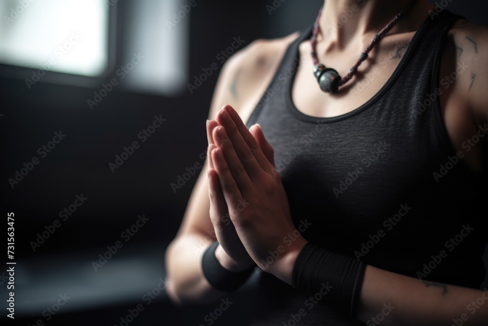 closeup shot of a person meditating in a gym