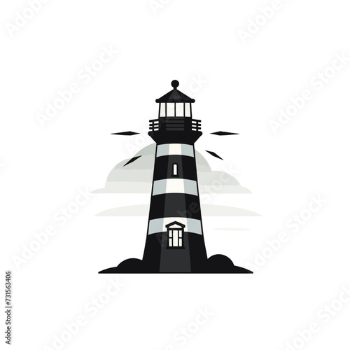 Black simple lighthouse logo element on white background Generative Ai